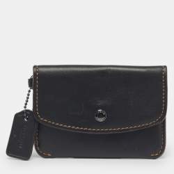Pre Owned Coach Black Leather Edgestain Card Case Pouch