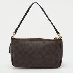 Pre Owned Coach Dark Brown/Black Signature Coated Canvas and Leather Nolita Shoulder Bag