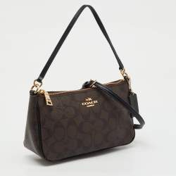 Pre Owned Coach Dark Brown/Black Signature Coated Canvas and Leather Nolita Shoulder Bag