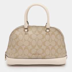 Pre Owned Coach Beige/Cream Signature Coated Canvas and Leather Mini Sierra Satchel