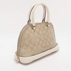 Pre Owned Coach Beige/Cream Signature Coated Canvas and Leather Mini Sierra Satchel