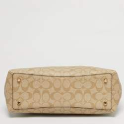 Pre Owned Coach Beige Signature Coated Canvas and Leather Sage Carryall Satchel