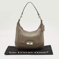 Pre Owned Coach Grey Woven Leather Kristin Hobo