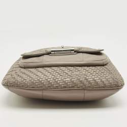 Pre Owned Coach Grey Woven Leather Kristin Hobo
