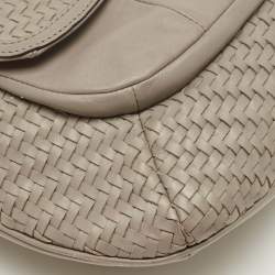 Pre Owned Coach Grey Woven Leather Kristin Hobo