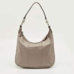 Pre Owned Coach Grey Woven Leather Kristin Hobo