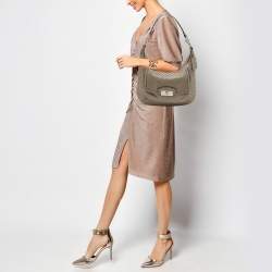 Pre Owned Coach Grey Woven Leather Kristin Hobo