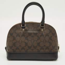 Pre Owned Coach Black/Brown Signature Coated Canvas and Leather Sierra Satchel