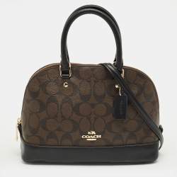 Pre Owned Coach Black/Brown Signature Coated Canvas and Leather Sierra Satchel