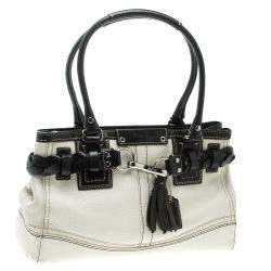Pre Owned Coach White Leather Hamptons Braided Satchel