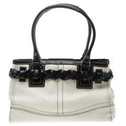 Pre Owned Coach White Leather Hamptons Braided Satchel