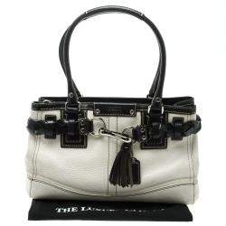 Pre Owned Coach White Leather Hamptons Braided Satchel