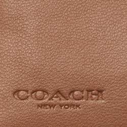 Pre Owned Coach Beige/Red Signature Coated Canvas and Leather Floral Corner Zip Compact Wallet