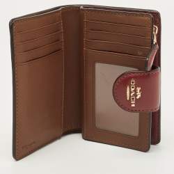 Pre Owned Coach Beige/Red Signature Coated Canvas and Leather Floral Corner Zip Compact Wallet