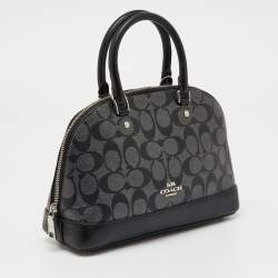 Pre Owned Coach Black/Grey Signature Coated Canvas and Leather Mini Sierra Satchel