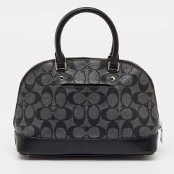 Pre Owned Coach Black/Grey Signature Coated Canvas and Leather Mini Sierra Satchel