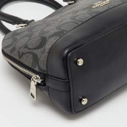 Pre Owned Coach Black/Grey Signature Coated Canvas and Leather Mini Sierra Satchel