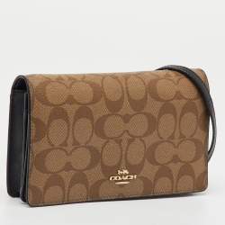 Pre Owned Coach Brown/Beige Signature Coated Canvas and Leather Hayden Foldover Clutch