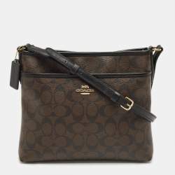 Pre Owned Coach Brown/Black Signature Coated Canvas File Crossbody Bag