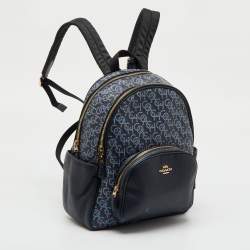 Pre Owned Coach Navy Blue Monogram Print Coated Canvas and Leather Court Backpack