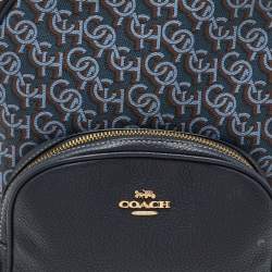 Pre Owned Coach Navy Blue Monogram Print Coated Canvas and Leather Court Backpack