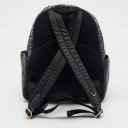 Pre Owned Coach Navy Blue Monogram Print Coated Canvas and Leather Court Backpack