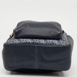 Pre Owned Coach Navy Blue Monogram Print Coated Canvas and Leather Court Backpack