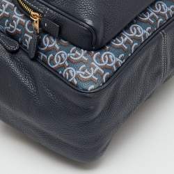 Pre Owned Coach Navy Blue Monogram Print Coated Canvas and Leather Court Backpack