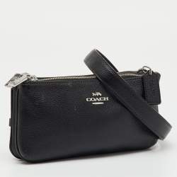 Pre Owned Coach Black Leather Double Zip Crossbody Bag