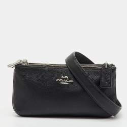 Pre Owned Coach Black Leather Double Zip Crossbody Bag