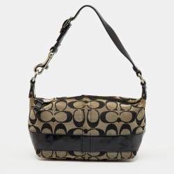 Pre Owned Coach Beige/Black Signature Canvas and Leather Shoulder Bag
