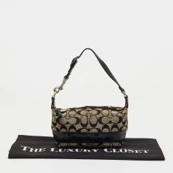 Pre Owned Coach Beige/Black Signature Canvas and Leather Shoulder Bag