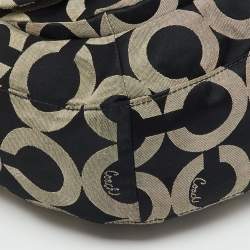 Pre Owned Coach Black/Grey Maggie Op Art Canvas and Leather Shoulder Bag