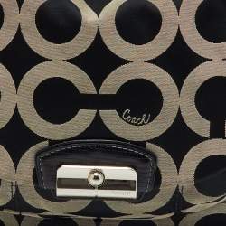 Pre Owned Coach Black/Grey Maggie Op Art Canvas and Leather Shoulder Bag