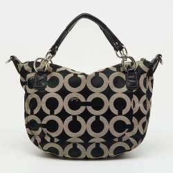 Pre Owned Coach Black/Grey Maggie Op Art Canvas and Leather Shoulder Bag