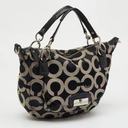 Pre Owned Coach Black/Grey Maggie Op Art Canvas and Leather Shoulder Bag