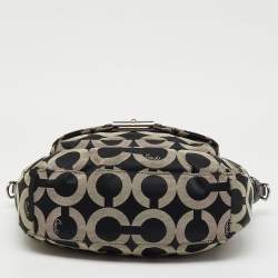 Pre Owned Coach Black/Grey Maggie Op Art Canvas and Leather Shoulder Bag
