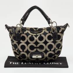Pre Owned Coach Black/Grey Maggie Op Art Canvas and Leather Shoulder Bag