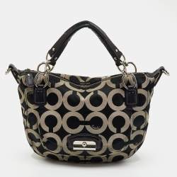 Pre Owned Coach Black/Grey Maggie Op Art Canvas and Leather Shoulder Bag