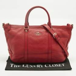 Pre Owned Coach Red Leather Central Tote