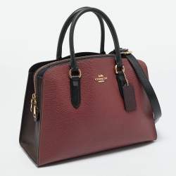 Pre Owned Coach Burgundy/Black Leather Channing Carryall Satchel