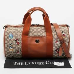Pre Owned Coach x Disney Brown/Beige Jacquard Canvas Mickey and Friends Embroidered Duffel Bag