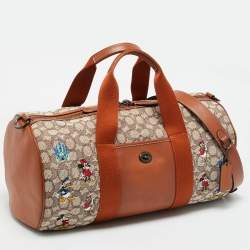 Pre Owned Coach x Disney Brown/Beige Jacquard Canvas Mickey and Friends Embroidered Duffel Bag