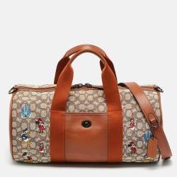 Pre Owned Coach x Disney Brown/Beige Jacquard Canvas Mickey and Friends Embroidered Duffel Bag