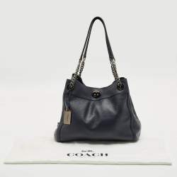 Pre Owned Coach Navy Blue Leather Turnlock Edie Shoulder Bag