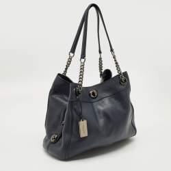 Pre Owned Coach Navy Blue Leather Turnlock Edie Shoulder Bag