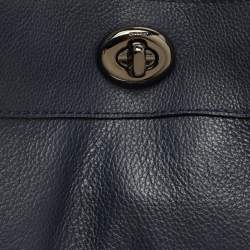 Pre Owned Coach Navy Blue Leather Turnlock Edie Shoulder Bag