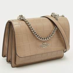 Pre Owned Coach Beige Croc Embossed Leather Klare Crossbody Bag