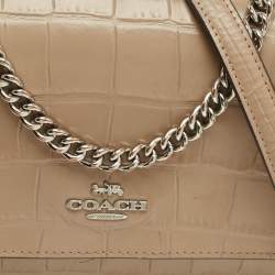 Pre Owned Coach Beige Croc Embossed Leather Klare Crossbody Bag