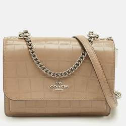 Pre Owned Coach Beige Croc Embossed Leather Klare Crossbody Bag